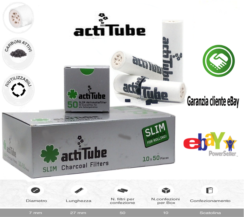 Filtri ACTITUBE Slim 7mm Carboni Attivi - Box 10 Scatoline Da 50 Filtro