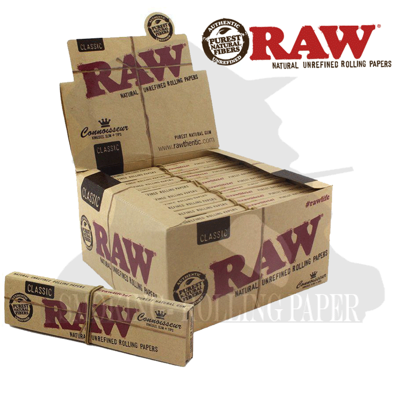 Cartine Raw Connoisseur Lunghe King Size Slim Filtri Di Carta Da 24  Libretti — Smoking Rolling Paper-Cartine per fumatori