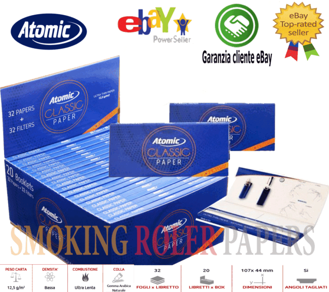 Cartine Atomic Maxi Pack Classic Lunghe King Size Slim + Filtri In Carta - 20 Libretti