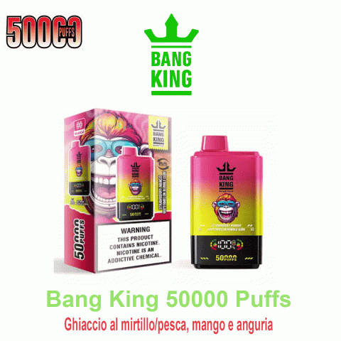 Bang King 2 in 1 50000 Puffs Gomma Fragola Mango Anguria – Sigaretta elettronica monouso dual flavor