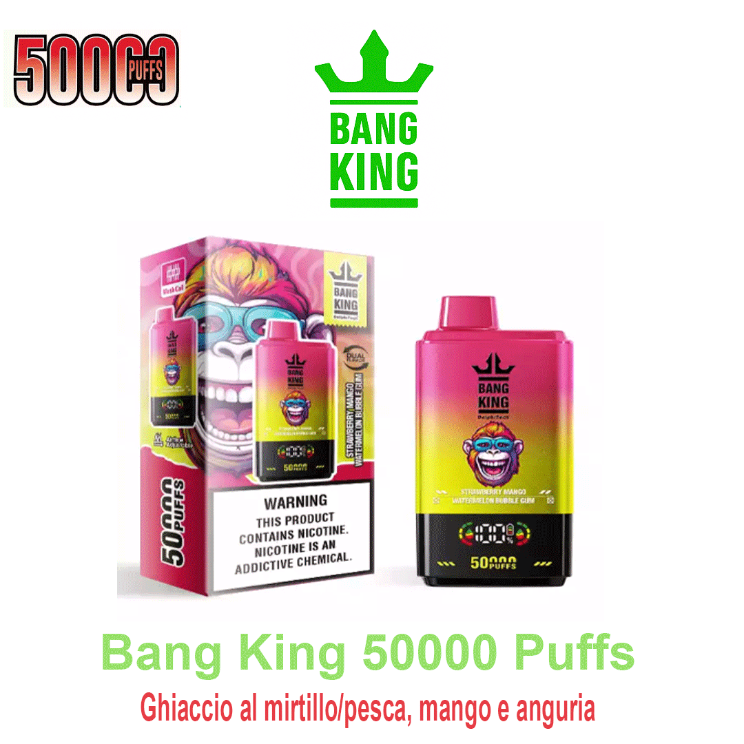 Bang King 2 in 1 50000 Puffs Gomma Fragola Mango Anguria – Sigaretta elettronica monouso dual flavor Bang King 2 in 1 50000 Puffs Gomma Fragola Mango Anguria – Sigaretta elettronica monouso dual flavor