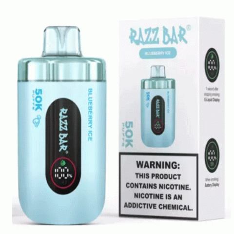 Razz Bar Vape 50000 Puffs – Blueberry Ice, sigaretta elettronica usa e getta ricaricabile USB-C con aroma mirtillo ghiacciato fresco
