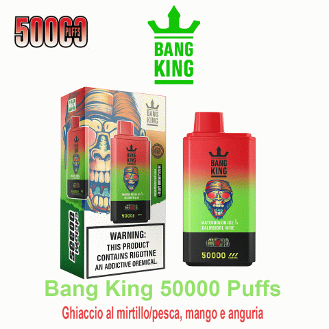 Bang King 50000 Puff doppio aroma ghiaccio al mirtillo/pesca e mango anguria