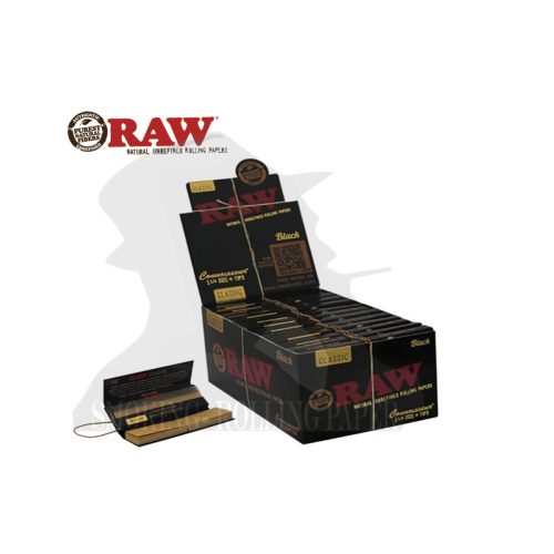 cartine-raw-medium-1-1-4-black-classic-connoisseur-con-filtri-in-carta-24-libretti-foto-principale-11644-1200x1200-1.jpg Cartine RAW Medium 1¼ Classic Black con filtri Corte / Regular – 24 Libretti