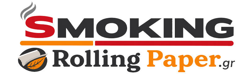 Logo Smoking Rolling Paper con simbolo rosso, cartina e foglia arancione